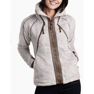 KUHL Flight Jacket Hooded Full Zip SOFT ITALIAN FLEECE Coat Stone Women’s Sz S